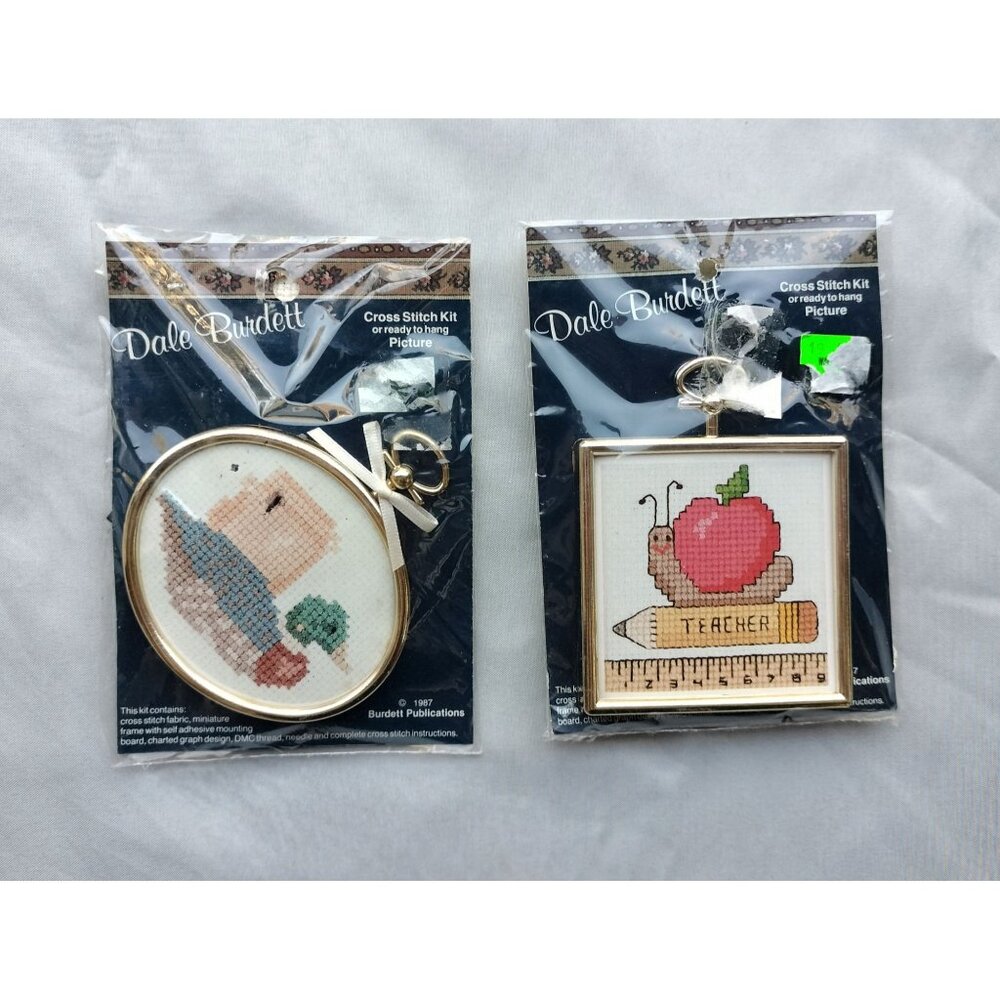 Dale Burdett Cross Stitch Kit Set "Make Mine Country" & "For Teacher" 1987 Minis - Picture 9 of 9